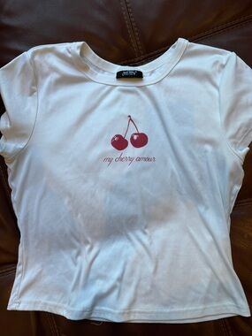 Princess Polly White Tee with Pink Cherry Graphic